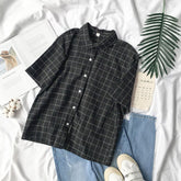 Short Sleeve Color Block Plaid Shirt